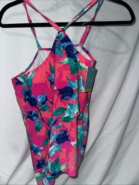 Kohl's women’s Pink Floral One-Piece Swimsuit with Blue & Green Accents